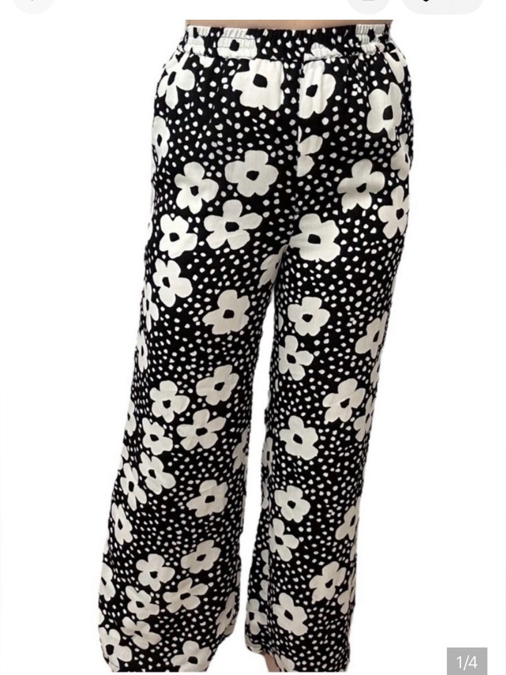 ModCloth Black and White Floral Wide-Leg Jumpsuit Pants